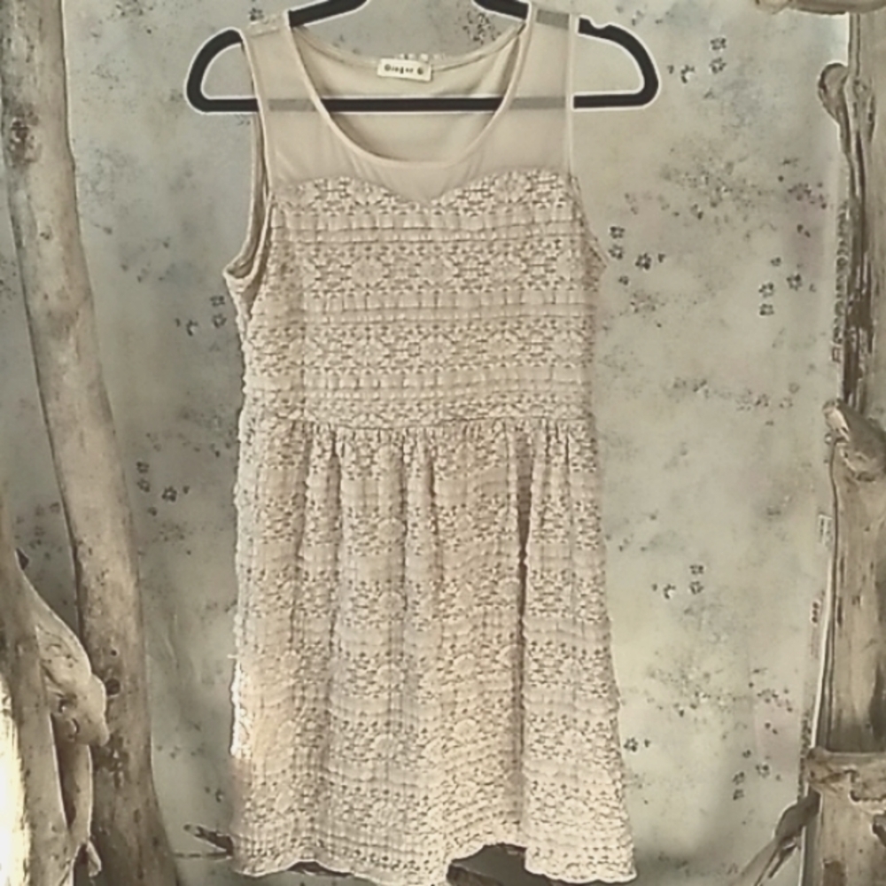 Ginger G Women's Size Large Prairie Inspired Lace And Frill Ruffle Overlay Dress